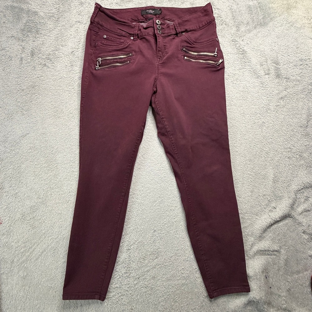 Torrid Denim Womens 16R Burgundy Moto Skinny Pants 4-Zip High Rise Stretch Wine